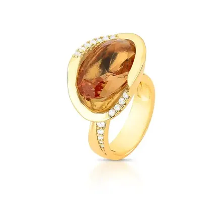 Anel Curvo com Cristal Oval e Zircônias