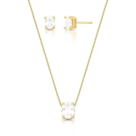 Conjunto Brinco e Colar com Zircônias Ovais
