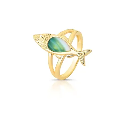 Anel de Peixe com Pedra Natural Ágata e Zircônia