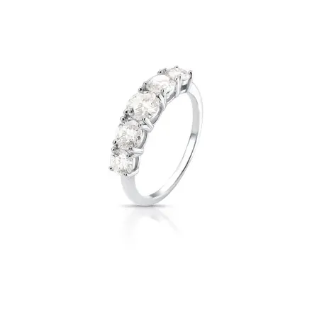 Anel com Pedras Redondas Moissanite 5mm Prata Rodinada