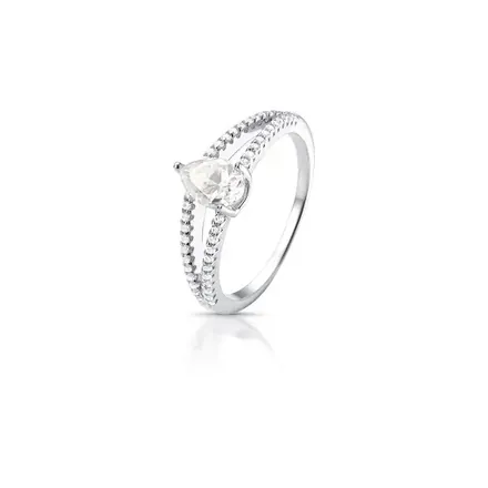 Anel Duas Voltas com Pedra Gota Moissanite 7x5mm Prata Rodinada