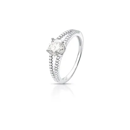 Anel Duas Voltas com Pedra Redonda Moissanite 6mm Prata Rodinada