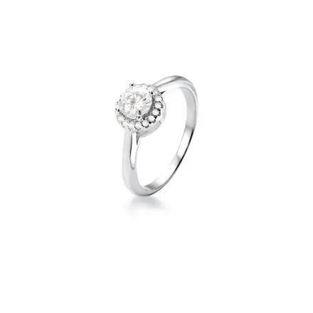 Anel Pedras Moissanite 5mm Prata Rodinada