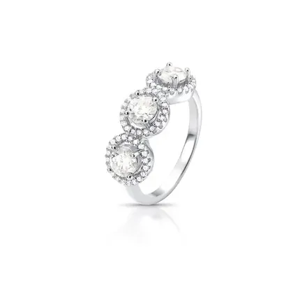 Anel com Pedras Redondas Moissanite 4.5mm Prata Rodinada