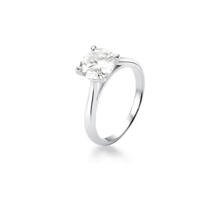 Anel Solitário Pedra Moissanite 8mm Prata Rodinada