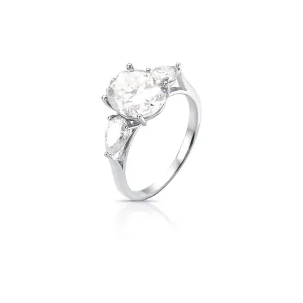 Anel com Pedras Moissanite de Gota e Oval Prata 8x10mm Rodinada