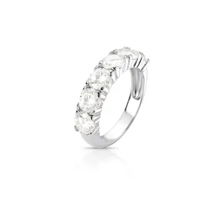 Anel com Seis Pedras Moissanites 5mm Prata Rodinada