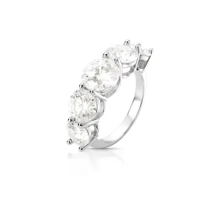 Anel com Cinco Pedras Moissanites Redondas 8mm Prata Rodinada