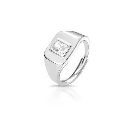 Anel Dedo Mínimo com Pedra Moissanite 6x4mm Prata Rodinada