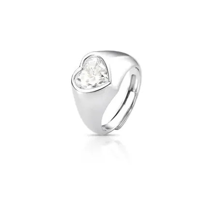 Anel com Pedra Moissanite de Coração 8mm Prata Rodinada