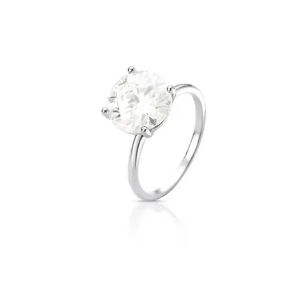 Anel com Pedra Moissanite 10mm Redondo Prata Rodinada