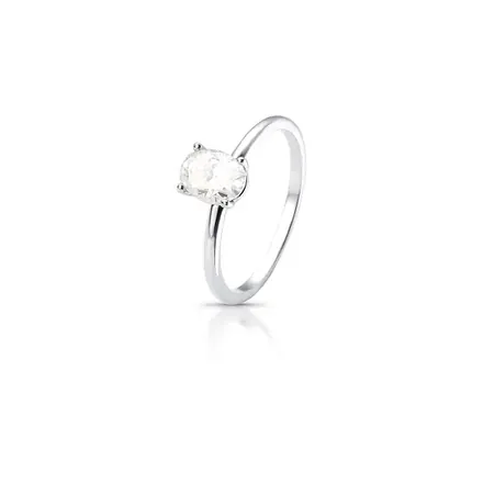 Anel com Pedra Oval Moissanite 7.5mm Prata Rodinada