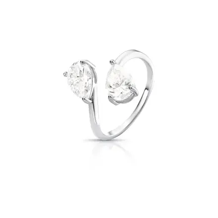Anel com Pedras Moissanite 6x9mm de Gota Prata Rodinada