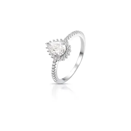 Anel de Gota em Pedras Moissanites Prata Rodinada