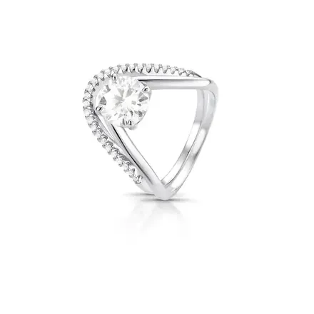 Anel Duplo Pedra Moissanite 8mm Prata Rodinada