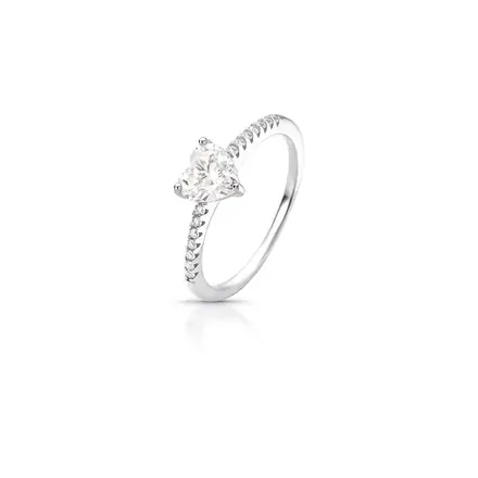 Anel de Coração com Pedras Moissanites 6x6mm Prata Rodinada