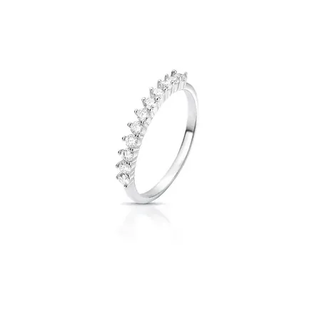 Anel Aparador com Pedras Moissanites 2mm Prata Rodinada