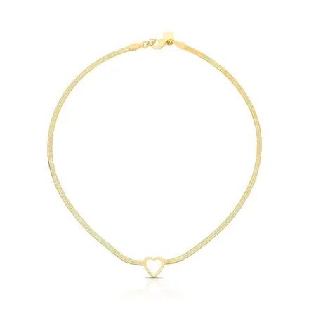 Choker em Malha Esteira Laminada com Coração Vazado