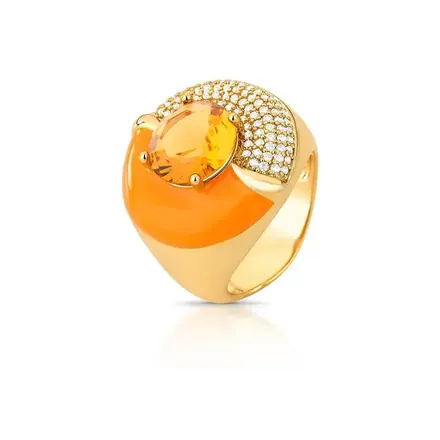 Anel Redondo Esmaltado com Cristal e Zircônias