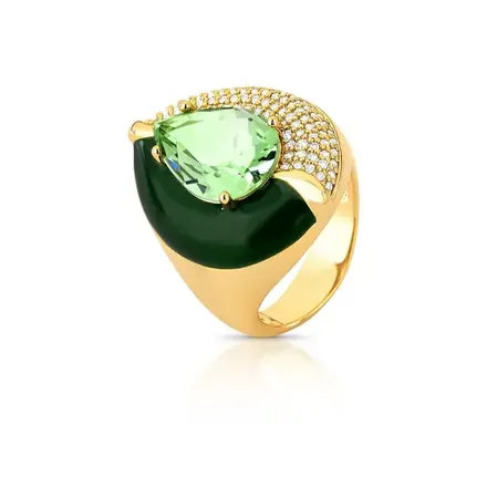 Anel de Gota Esmaltado com Cristal e Zircônias