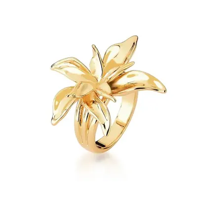 Anel de Flor Lisa Banhada a Ouro
